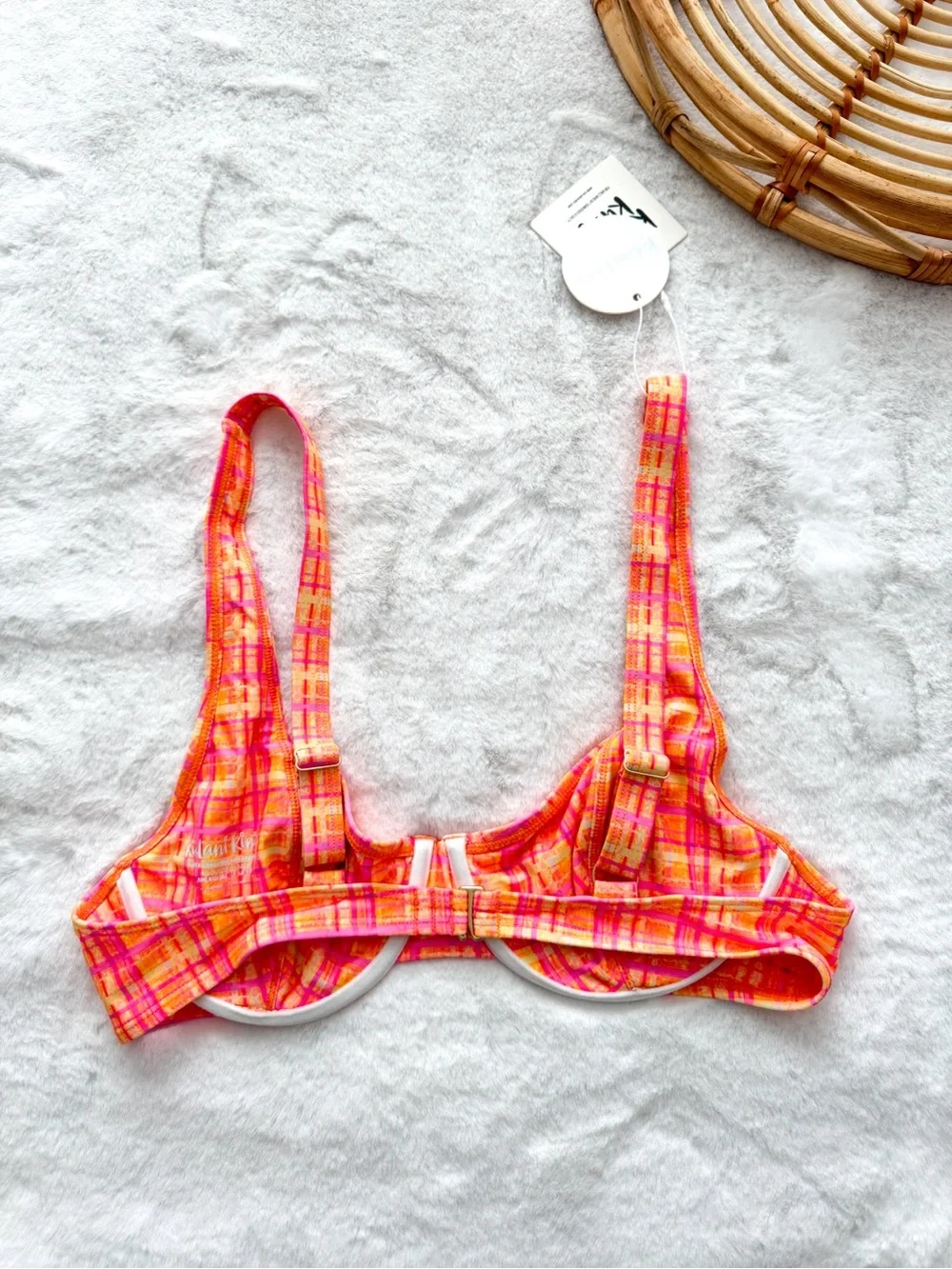Kulani Kinis Underwire Bralette Bikini Top Peaches Orange Plaid NWT